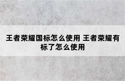 王者荣耀国标怎么使用 王者荣耀有标了怎么使用